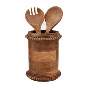 Wood Beaded Utensil Holder