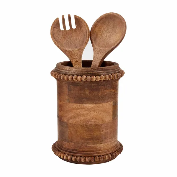 Wood Beaded Utensil Holder