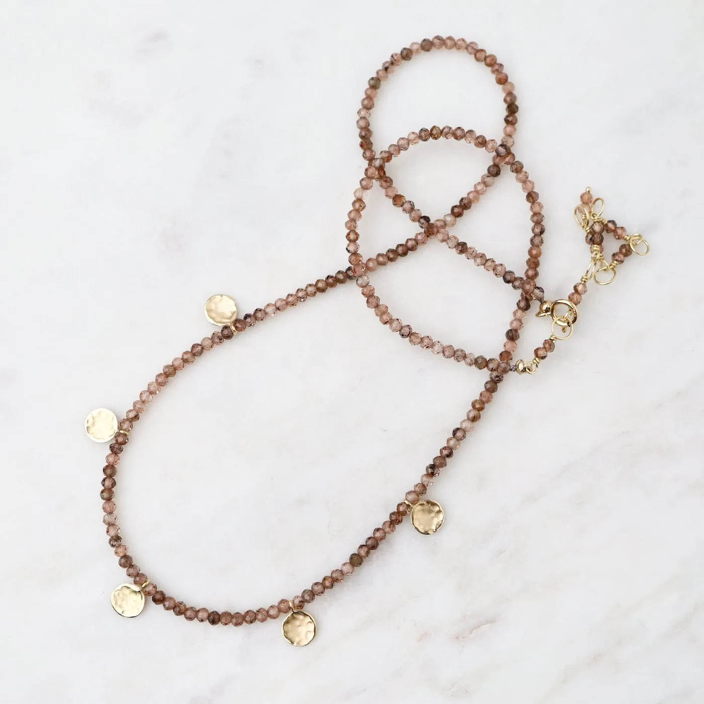 'Wrap' Champagne Garnet Mini Hammered Disc Necklace