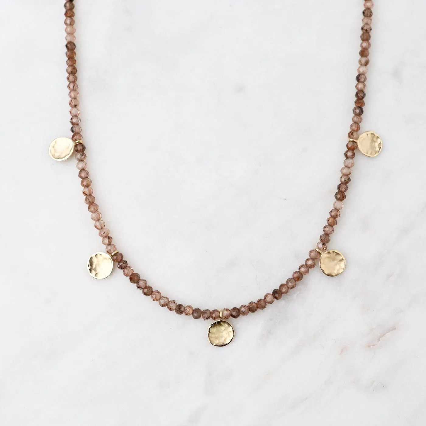 'Wrap' Champagne Garnet Mini Hammered Disc Necklace