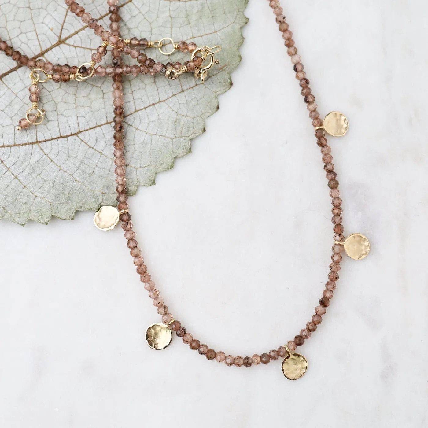 'Wrap' Champagne Garnet Mini Hammered Disc Necklace