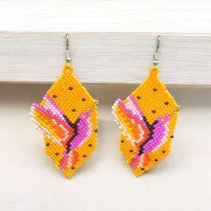 Yellow Beaded hummingbird earrings