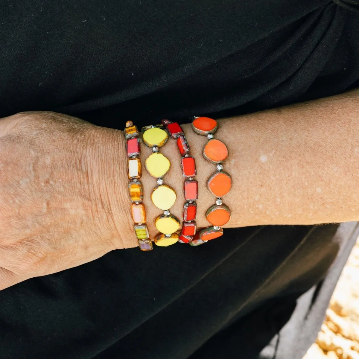 Yellow Small Circle Glass Beaded Bracelet